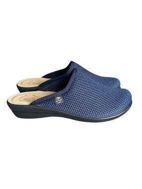 Fly Flot Mule Clog Shoes Womens 40 9 Navy Mesh Leather Footbed Comfort Wedge